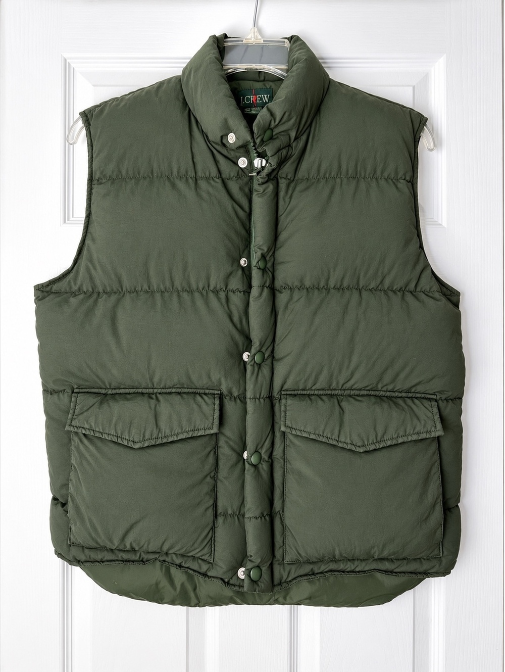 J.Crew Men’s M Olive Green Quilted Puffer Down Vest Outdoor Utility Vintage